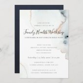 アクアゴールド水彩画ブラシ ワークショップ イベントロゴ 招待状 (正面/裏面)