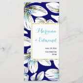 アクアゴールド箔の花柄 ネイビーブルーの結婚式メニューカード メニュー (正面)