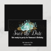 アクアゴールド フローラル ブーケ オールブラック セーブザデート 出欠カード (正面/裏面)