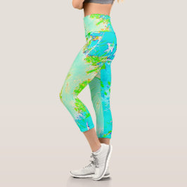 アクアサイケデリックアンドライムグリーンミルクウィード カプリレギンス