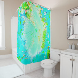アクアサイケデリックアンドライムグリーンミルクウィード シャワーカーテン