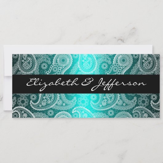 アクアサテン&ホワイトペイズリーレース結婚式招待状 招待状 (正面)