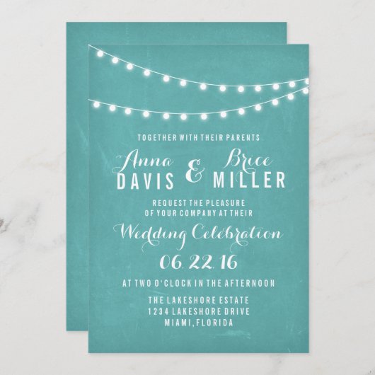 アクアサマーストリング軽い結婚式の誘い 招待状 (正面/裏面)