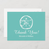 アクアサンドドルビーチ結婚式サンキューカード ポストカード (正面/裏面)
