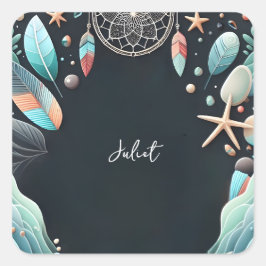 アクアサンドワーク積み重ねシーガラスブライダルシャワー スクエアシール