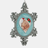 アクアシェニールハートシェイプフォトフレームテンプレート スノーフレークピューターオーナメント (左)