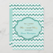 アクアシェブロンストライプパーティの招待状 招待状 (正面/裏面)