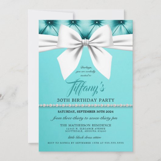 アクアシエレガントックティファニー誕生日招待状 招待状 (正面)