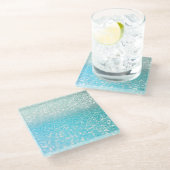 アクアシルバービーチブルーサマーグリッターグラデーション ガラスコースター (アングル)