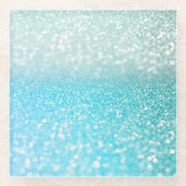 アクアシルバービーチブルーサマーグリッターグラデーション ガラスコースター (正面)