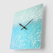アクアシルバービーチブルーサマーグリッターグラデーション スクエア壁時計 (傾斜)