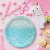 アクアシルバービーチブルーサマーグリッターグラデーション ペーパープレート (パーティー)