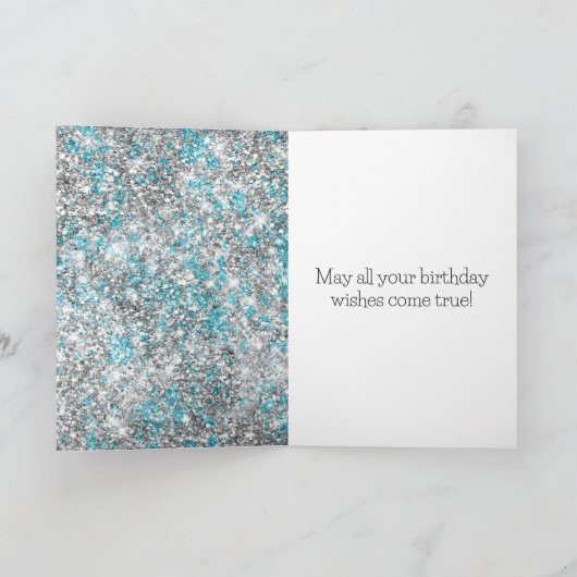 アクアシルバーユニコーングリッタースパークル誕生日 カード (内部)