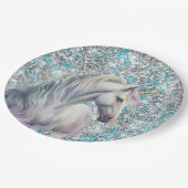 アクアシルバーユニコーングリッタースパークル誕生日 ペーパープレート (アングル)