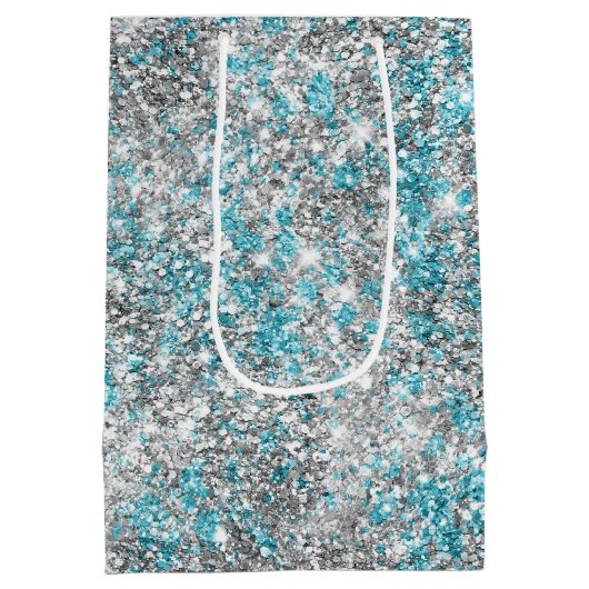 アクアシルバーユニコーングリッタースパークル ミディアムペーパーバッグ (裏面)