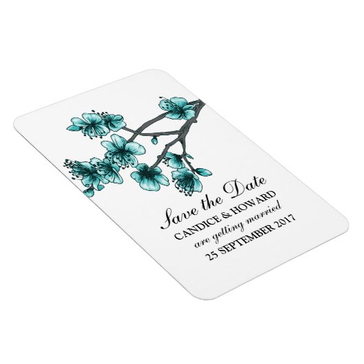 アクアシンプルさくらんぼの花々は日付を保存 マグネット (右側)