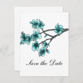 アクアシンプルさくらんぼの花々は日付を保存 案内ポストカード (正面/裏面)