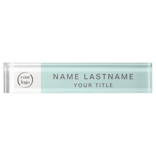 アクアシンプルでモダンのロゴ名とタイトル デスクネームプレート (正面)