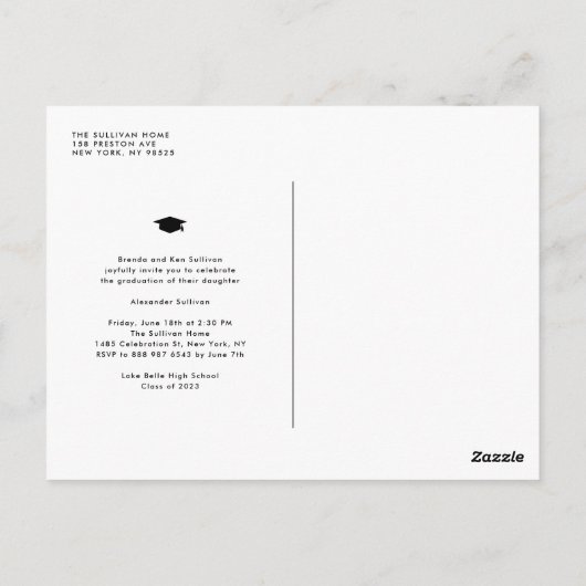 アクアシンプルタイポグラフィフォトコラージュ卒業 ポストカード (裏面)