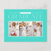 アクアシンプルタイポグラフィフォトコラージュ卒業 ポストカード (正面)
