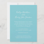 アクアシンプルブルーリボンの灰色の結婚鳩 招待状 (裏面)