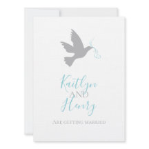 アクアシンプルブルーリボンの灰色の結婚鳩