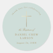 アクアシンプル金ゴールドエレガントクロスバプテスマ《キリスト教》洗礼式や命名式 ラウンドシール (正面)