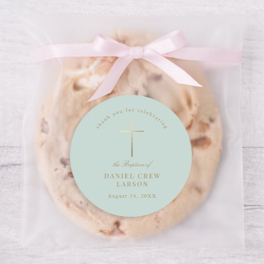 アクアシンプル金ゴールドエレガントクロスバプテスマ《キリスト教》洗礼式や命名式 ラウンドシール