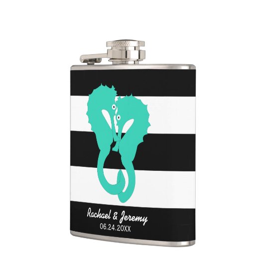 アクアシーウマストライプーズのカップルパーソナライズされた フラスク (左)