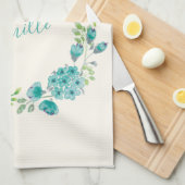 アクアシーグリーンフローラリース パーソナライズされた キッチンタオル (四つ折り)