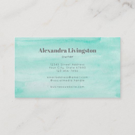 アクアシーショムグリーン抽象芸術ウォーターカラー 名刺 (裏面)