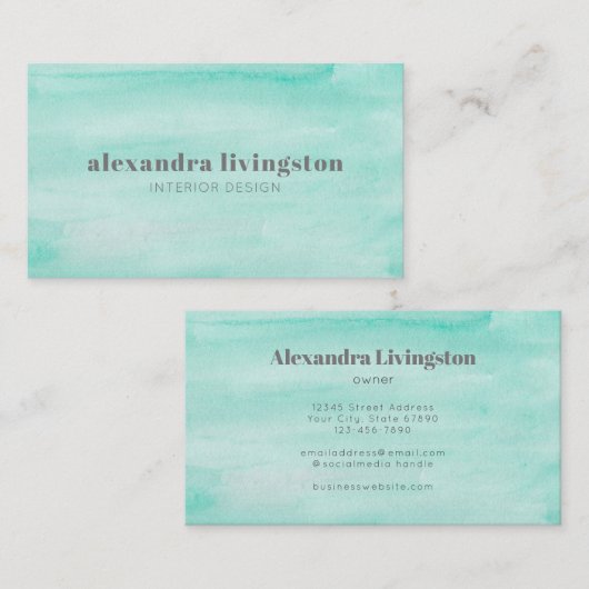 アクアシーショムグリーン抽象芸術ウォーターカラー 名刺 (正面/裏面)