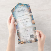 アクアシーセル素朴ビーチQRコード オールインワン招待状 (貼ってはがせる)