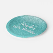 アクアシーブルーグリッタースパークルパーティーフイープグラム ペーパープレート (アングル)