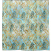 アクアスカイグリーン金ゴールドトロピカル葉 シャワーカーテン (正面)