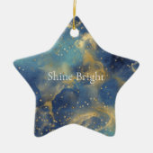 アクアスカイブルー金ゴールドグリジー紙吹雪スパークル セラミックオーナメント (正面)