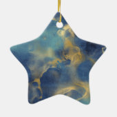 アクアスカイブルー金ゴールドグリジー紙吹雪スパークル セラミックオーナメント (裏面)