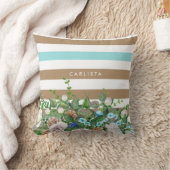 アクアスタイリッシュとタンのフローラと名ストライプ前の文字 クッション (ブランケット)