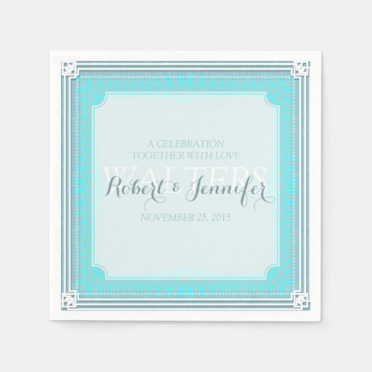 アクアスタイリッシュブルーズ結婚ディナー紙ナプキンス スタンダードカクテルナプキン (正面)