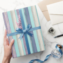 アクアスタイリッシュブルーパープルビーチハットストライプパターン ラッピングペーパー