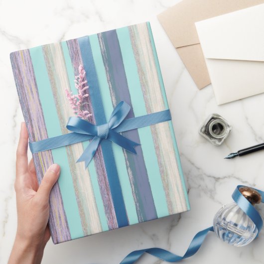アクアスタイリッシュブルーパープルビーチハットストライプパターン ラッピングペーパー (ギフト)