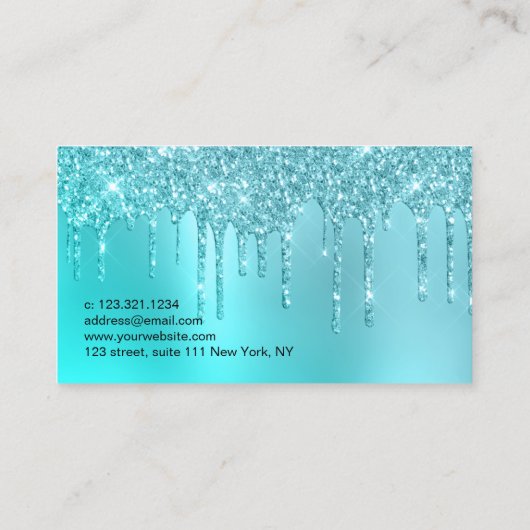 アクアスタイリッシュブルーミントグリッタードリップ爪、 ネイル 名刺 (裏面)