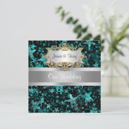 アクアスターズグレーリボン結婚式招待状 招待状 (スタンド正面)