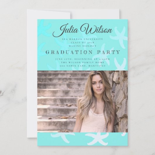 アクアスターフィッシュ写真卒業パーティー招待状 招待状 (正面)