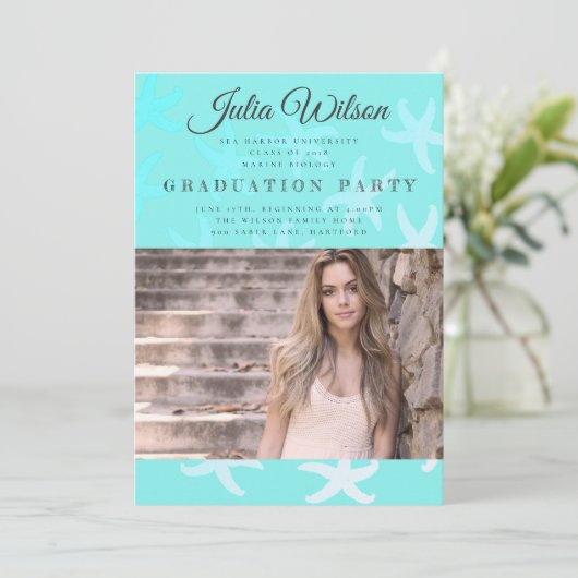 アクアスターフィッシュ写真卒業パーティー招待状 招待状 (スタンド正面)