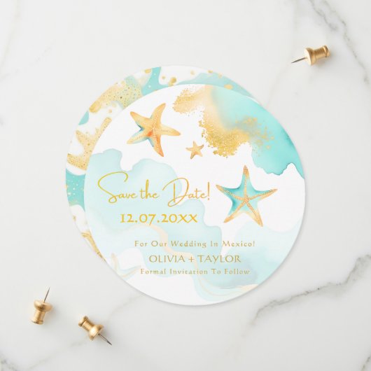 アクアスターフィッシュ ナウティカル ビーチ ウェディング セーブ・ザ・デート (正面/裏面インサイチュ)