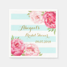 アクアストライプシーズピンクウォーターカラーブライダルシャワーナプキンス