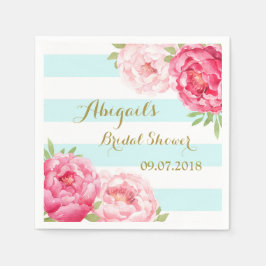 アクアストライプシーズピンクウォーターカラーブライダルシャワーナプキンス スタンダードカクテルナプキン