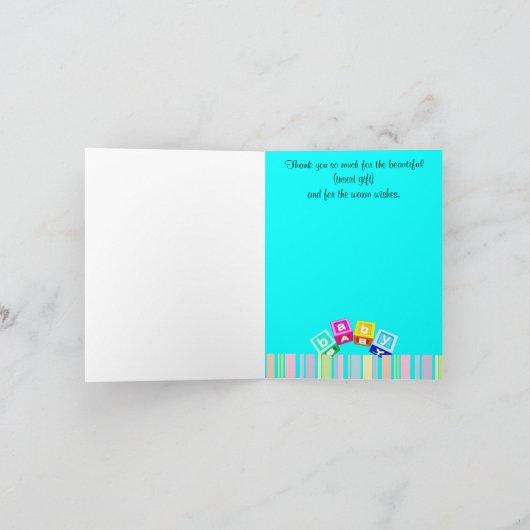 アクアストライプベビーブロックサンキューカード サンキューカード (内部)