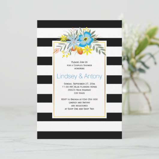 アクアストライプ花結婚とカップルのシャワー 招待状 (スタンド正面)